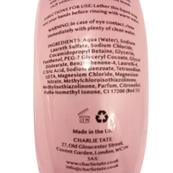 Charlie Tate London VELVET PEONY Luxury HAND WASH Glass Bottle PUMP 16.9 oz